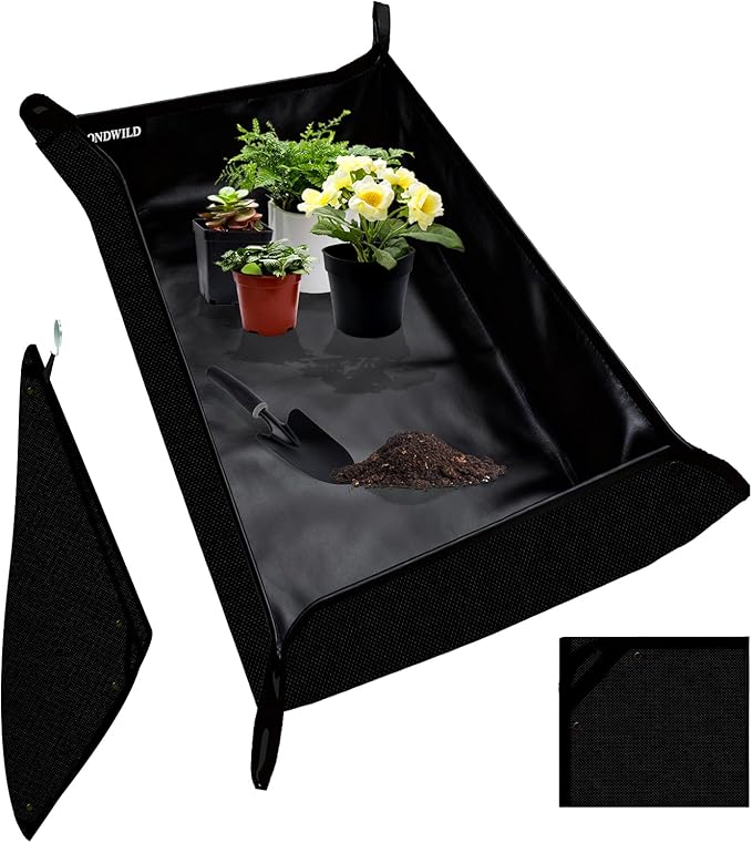 Large Plant Transplanting Mat - Thickened Waterproof Potting Mat, Succulent Gardening Mat, Portable Repotting Mat for Mess Control, Indoor Outdoor Use, PVC-Black, 39.5"x59"