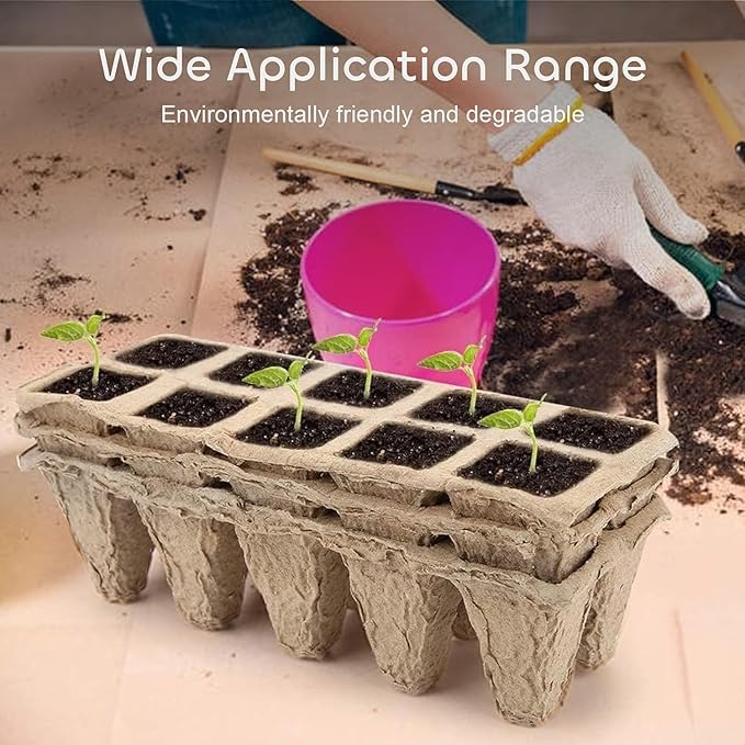 GROWNEER 240 Cells Peat Pots Seed Starter Trays, 24 Packs Biodegradable Seedling Pots Germination Trays, Organic Plant Starter Kit with 15 Pcs Plant Labels