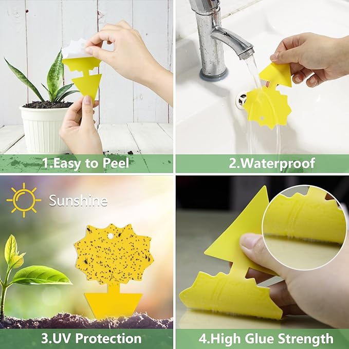96 Pcs Sticky Traps for Fruit Fly,Whitefly,Fungus Gnat,Mosquito and Bug,Yellow Sticky Insect Catcher Traps for Indoor/Outdoor,Insert/Hang,Extremely Sticky Fly Trap,Non-Toxic,Odorless,4 Shapes…