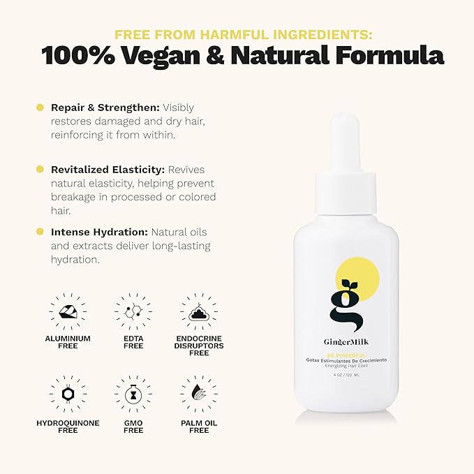Ginger Root Extract | Growth Stimulating Drops and Hair Loss Control | Serum Vegan Energizing Hair Elixir | Be Powerful (4 fl oz)