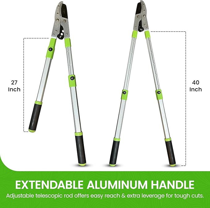 GARDEN GURU Extendable Anvil Lopper Tree Trimmer with Compound Action, Chops Thick Branches with Ease, 28-40”, Non-Stick High Carbon Steel Blade, Heavy Duty Branch Cutter, 2 Inch Clean Cut Capacity