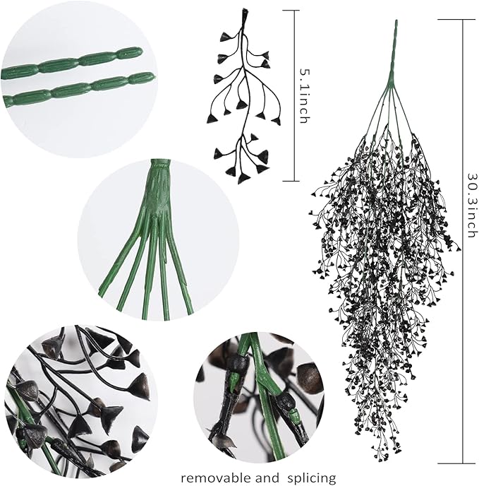 RECUTMS Artificial Hanging Plants Indoor 4 Pcs Artificial Ferns Plants Large Faux Hanging Plant Wall Plants Fake Ivy Room Fall Home Garden Wedding Halloween Party Indoor Outdoor Decor(Black)