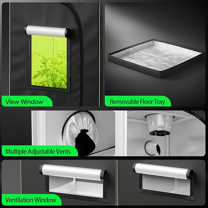 SPECILITE 2x2FT Grow Tent, 24"x24"x48" 600D Diamond High Reflective Mylar Indoor Greenhouse with Observation Window and Floor Tray for Hydroponic Indoor Plant Growing