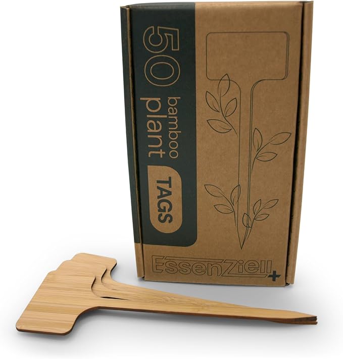 Bamboo Plant Labels & Garden Tags | 7" Long T-Type Wooden Garden Markers for Labeling Herbs, Seedlings, Vegetables, Cheeses, Appetizers, Desserts | 50 pcs