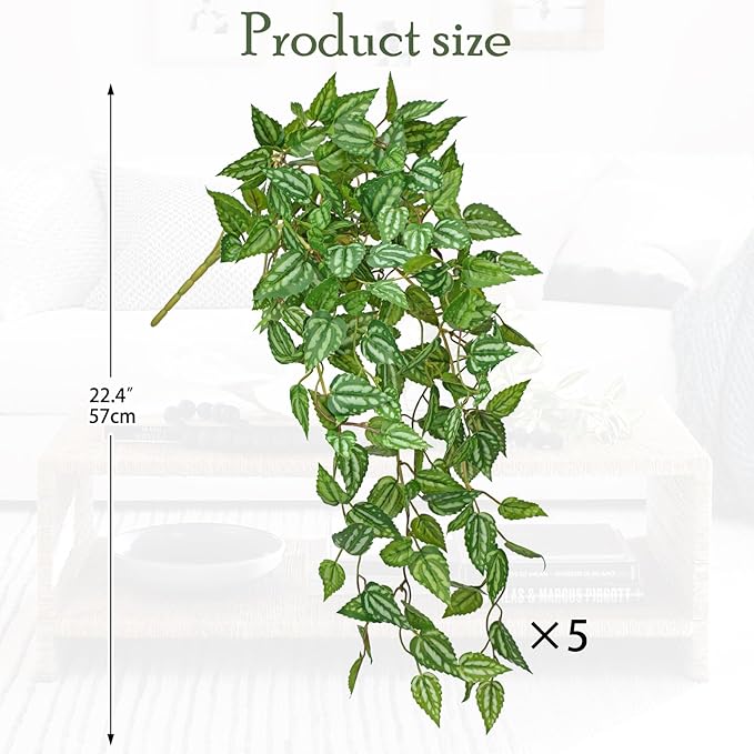 DILATATA Fake Hanging Plants Artificial Hanging Plants 181 Leaves Faux Peperomia Hanging Leaves Plants for Wall Shelf Home Indoor Outdoor Decor - 5 Pack