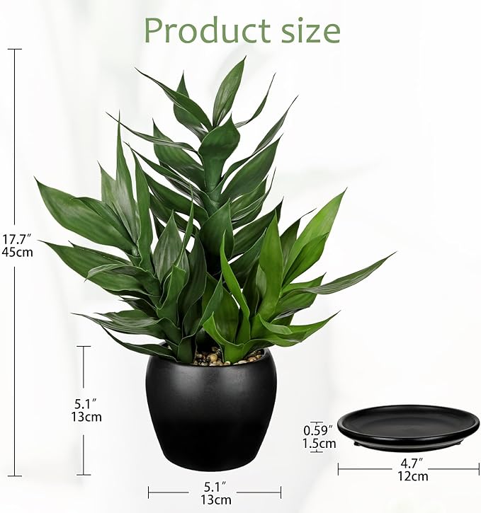 17.7" Tall Artificial Bamboo Plants Indoor Fake Plant in Black Ceramic Pot, Faux Potted Plant Silk Plants for Home Decor Indoor, Desk, Shelf, Tabletop, Office, Living Room, Entryway, Bathroom Decor