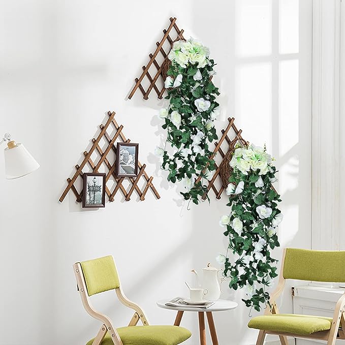 RECUTMS Artificial Hanging Rose Plant 4Pieces 3.3Ft Faux Ivy Plants Fake Outdoor Flowers Vines,UV Resistant for Wedding, Home, Office, Arch,Arrangement Decoration (White)