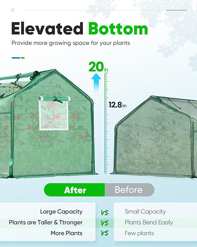 Quictent Mini Greenhouse, Portable Quick-Setup Small Tabletop Waterproof UV Protected PE Cover Shelter for Outdoors/Indoors W/ Raised Base for Garden Plant Seed Starting, 8 Stake, 95"x36"x36", Green