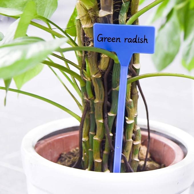 HOVEOX 24Pcs Plastic Plant Label Outdoor Waterproof Plant T-Type Tags Reusable Garden Plant Labels with a Marker Pen