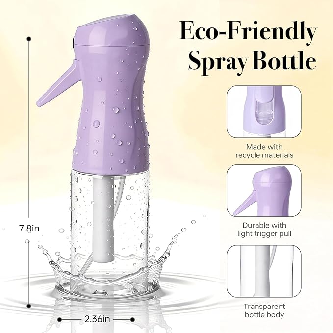 3Pcs Continuous Spray Bottles For Hair,Ultra Fine Mister for Hair Styling, Plants, Cleaning, Salon, Misting & Skin Care（200ml/6.8oz Green+Pink+Purple）