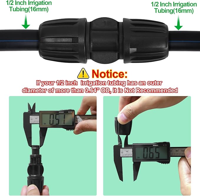 10 Pack 1/2 Inch Drip Irrigation Coupling Fittings (1/2" ID x 0.65" OD) - 1/2'' Drip Line Anti-Drop Barbed Lock Nut Coupler Connectors for 1/2 Inch Drip Irrigation Tubing Irrigation System