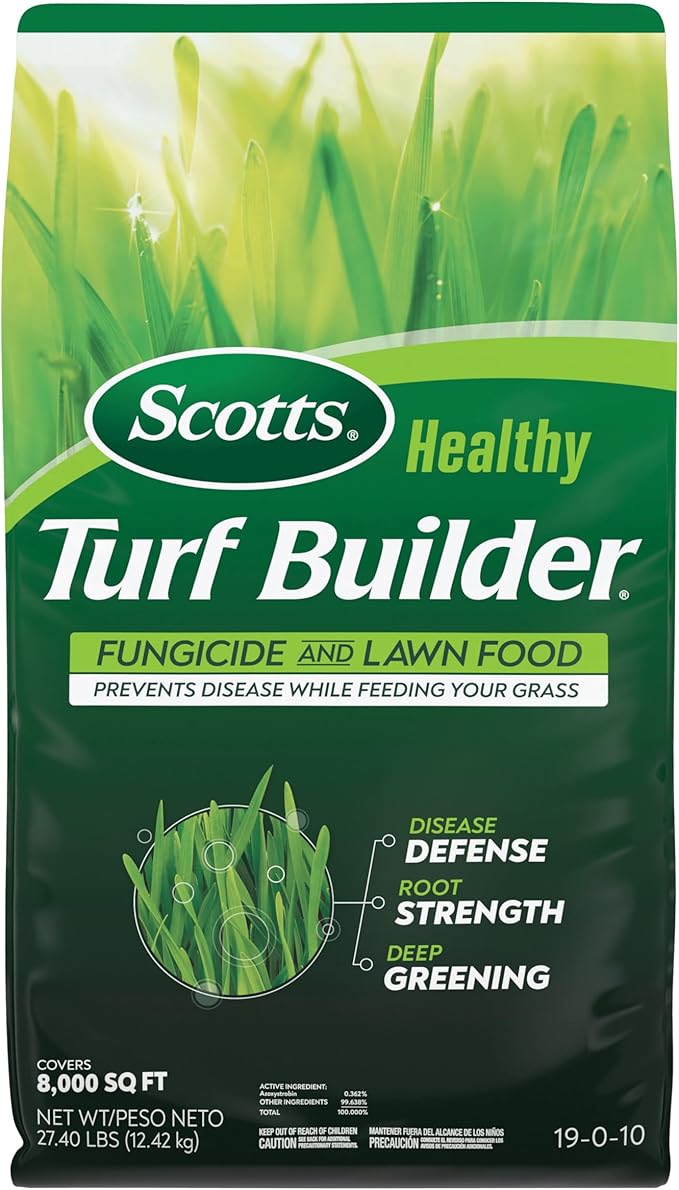 Scotts® Healthy Turf Builder® Fungicide and Lawn Food, 2-in-1 Fungicide and Fertilizer, Prevents Disease While Feeding Grass, Controls 27 Diseases - Powdery Mildew, Red Thread, Brown Patch, 27.4 lbs.