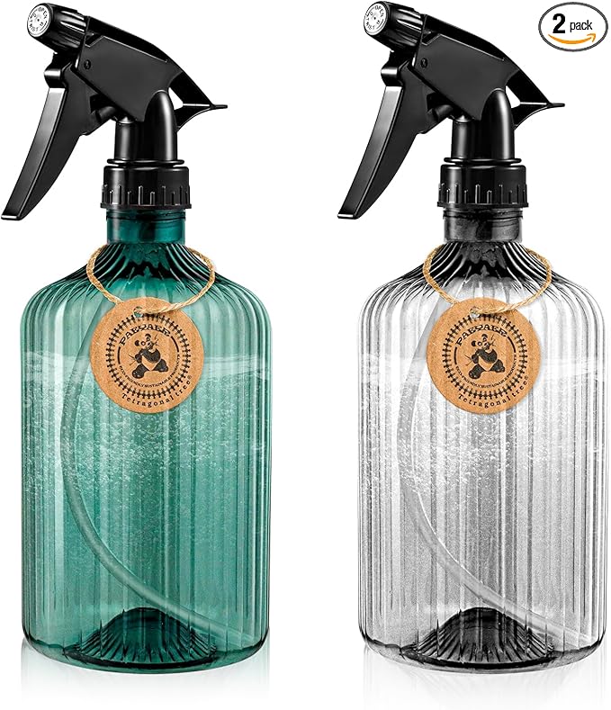 2 Pcs Spray Bottles, 18 oz Empty Water Spray Bottles, Plastic Reusable Adjustable Mist Sprayer Squirt Bottles Containers Refillable for Cleaning Solutions, Gardening, Plants