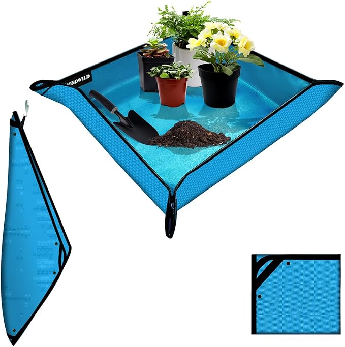 Large Plant Transplanting Mat - Thickened Waterproof Potting Mat, Succulent Gardening Mat, Portable Repotting Mat for Mess Control (PVC-Blue39.5"x39.5")