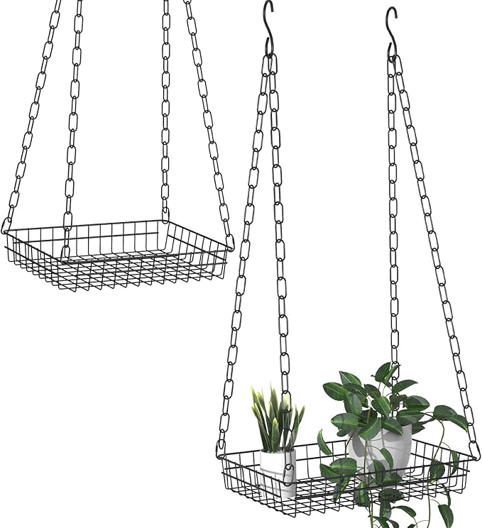 Plant Hanger Indoor 2 Pack, 17" Large Metal Hanging Planters, Indoor Plants Load 50LB Hanging Plant Shelf for Window Wall Ceiling Home Decor