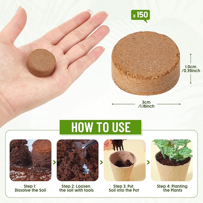 Layhit 300 Pcs Seed Starter Plant Pots Kit, Compressed Coir Fiber Potting Soil, 2.36 Inch Nursery Pots, Small Seed Starting Starter Tray Bulk, Garden Germination Container Set with Planting Labels