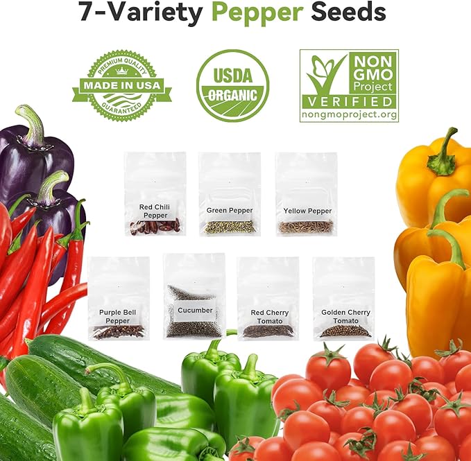 inbloom 18-Pod Salsa Seed Pod Kit for AeroGarden, Ahopegarden, Gardencube Hydroponic Garden with Cucumber, Red Chili Pepper, Green&Yellow Bell Pepper, Purple Pepper, Cherry Tomato – Mothers Day Gift