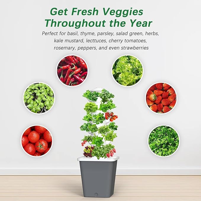 Hydroponics Growing System, 30-Plant Indoor Tower with Pump System, Plants Germination Kit, Vertical Hydroponic System for Gardening Lover (No Seed)