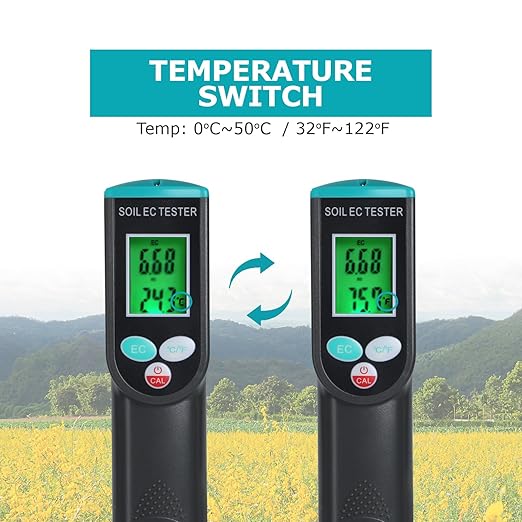 Digital Soil EC Meter 2-in-1 Porfessional Plants EC Temperature Tester Meter with Corded Sensor, Backlight LCD Display, Temperature Compensation, Easy Calibration for Soil Plants Lawn Nutrient Test