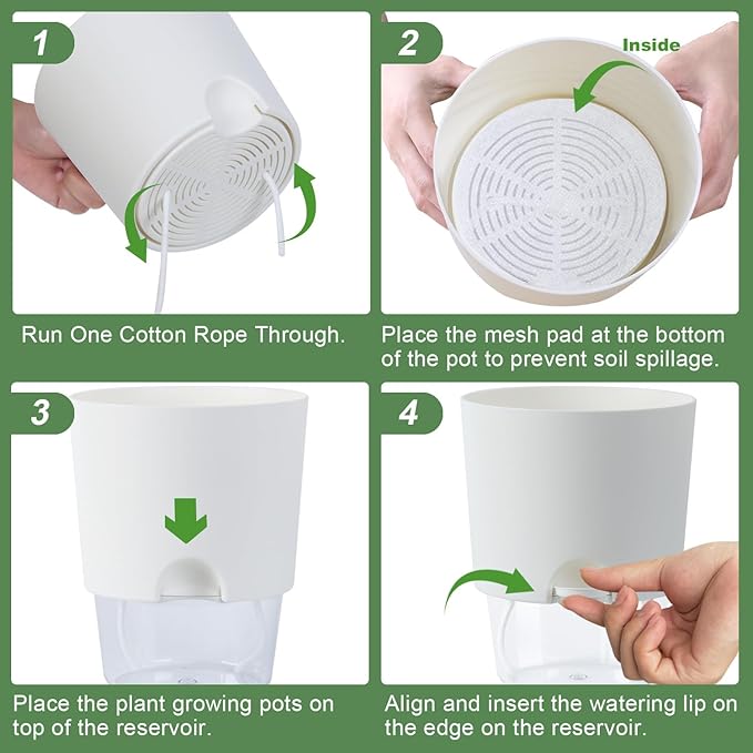 Oliz 6 Inch Self Watering Planter Pots for Indoor Plants, 3 Packs African Violet Pots with Wick Rope and Visible Reservoir Self Watering Planter for Herb, Houseplants