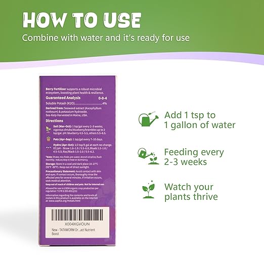 Organic Berry Fertilizer, OMRI Listed Concentrated Liquid Seaweed Extract, 2oz Kelp Plant Food Nutrient Boost Ideal for All Berries Bush Strawberry Blueberry Healthy Growth