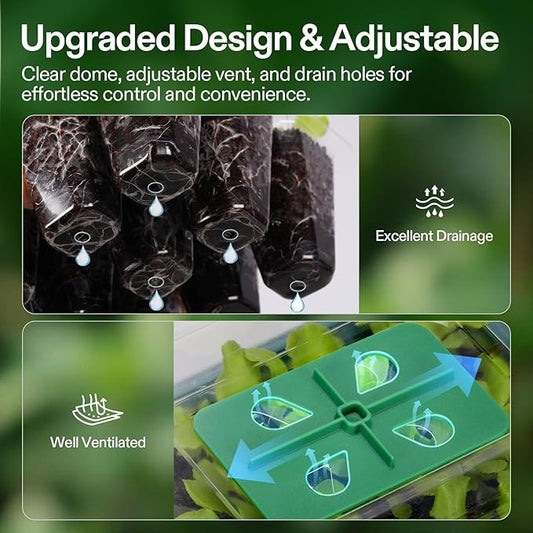 VIVOSUN 6-Pack Seed Starter Trays with 10"x20.75" Seedling Heat Mat, Self-Adjusting Dual Digital Display Temperature Controller, 72-Cell Seed Starter Kit with Humidity Dome, Reusable Propagation Trays