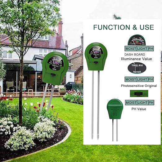 2Pcs Soil Moisture Meter,3 in 1 Moisture Meter for Plants, Tester for Moist, Light,Nutrients, pH, Soil Test Kit, Great for Garden, Lawn, Farm, Indoor & Outdoor Use, No Battery Required