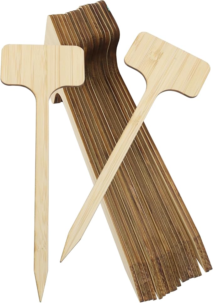 30Pcs Bamboo Plant Tags (6 x 18 cm) T-Type Plant Tags with A Marker Pen, House Plant Labels Garden Markers for Bamboo, Herb, Vegetable