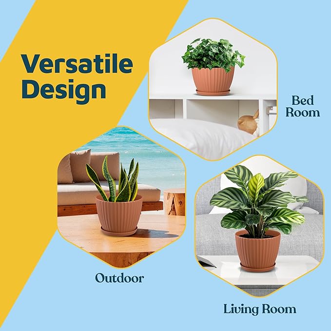 Terracotta 6-Inch Plant Pots with Drainage & Saucers 24 Pack, Indoor & Outdoor Planters for Houseplants, Herbs, and Flowers, Durable & Weatherproof Material, Stackable, Lightweight, Minimalist Design