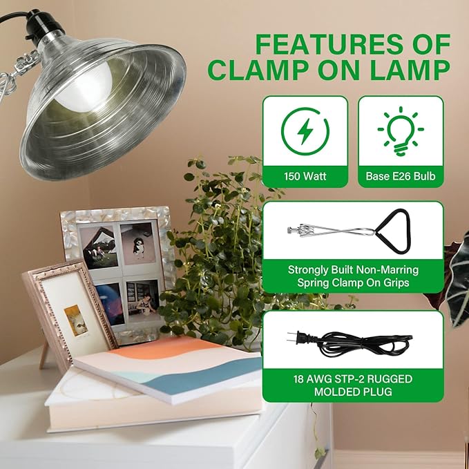 Simple Deluxe Clamp Lamp Light with 8.5 Inch Adjustable Aluminum Reflector and 6 Feet Cord, up to 150W E26 Socket (no Bulb Included), Silver and Black, 4 Pack