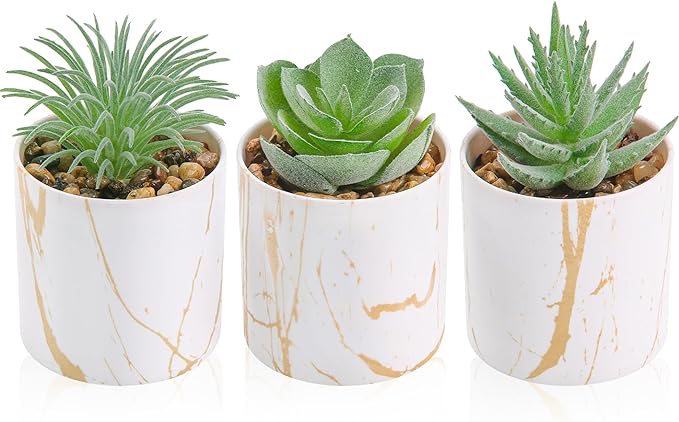 Der Rose 3 Pack Small Fake Plants Succulents Plants Artificial in Pots for Home Office Desk Decor for Women