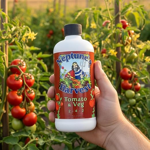 Neptune’s Harvest Organic Tomato & Vegetable Plant Fertilizer (2-4-2) - Liquid Plant Food w/Fresh Fish, Seaweed, Molasses, Yucca Extract, & Humic Acids - for Vegetable Garden (Pint)