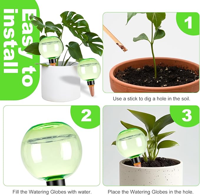 2 Pack Self Watering Globes 17oz Large Plant Watering Globes Top Fill, Self Water Planter Insert Indoor/Outdoor Plastic Water Bulbs Slow Release Terracotta for Plants, Green