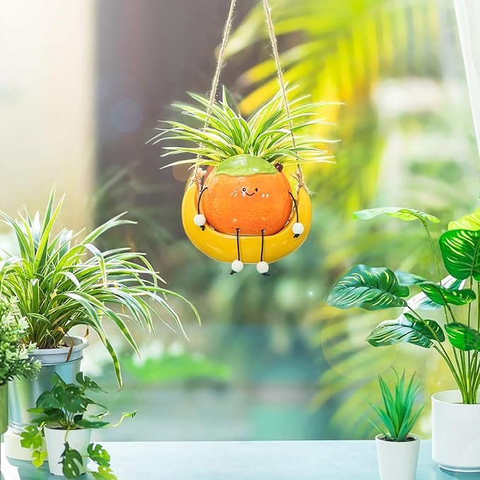 Gardening Plant Gifts for Women: Cute Hanging Planter Gift for Plant Lovers Mother - Smiley Face Small Flower Pot for Succulent Cactus Spider