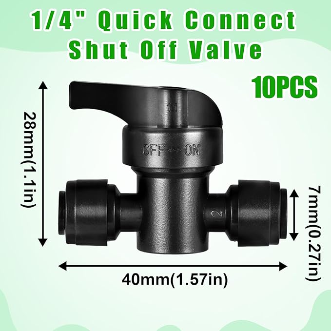 10 Pack 1/4" Quick Connect Fittings Shut Off Valve,1/4 Inch Irrigation Tubing Fittings Anti-Drop Push to Connect Fittings Locked Coupling Valve