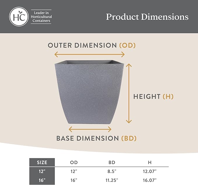 The HC Companies Santa Fe Square Self-Watering Pot - Lightweight Plastic Planter for Herbs & More - Durable Plant Pots for Indoor Plants & Outdoor Plants (16” Pebble Gray, Pack 1)
