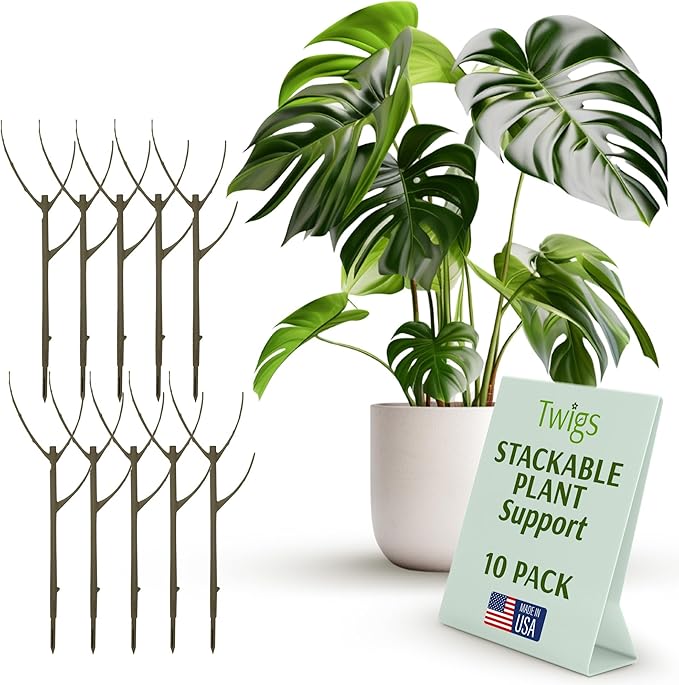 Twigs GA - Stackable Plant Support Stakes, Indoor & Outdoor Houseplant Stem Support, Garden Accessories, Durable Trellis Alternative for Climbing & Potted Plants - Moonstone, 10 Pack, 17" L