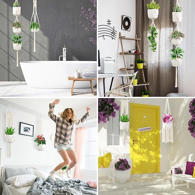 SFENNGPET Macrame Plant Hangers, 6Pack Hanging Planters for Indoor Plants w/ 6 Set Hangers Kit Handmade Macromay Plant Hangers Indoor Flower Pots Holder Stand for Boho Home Décor (POTS NOT Included)