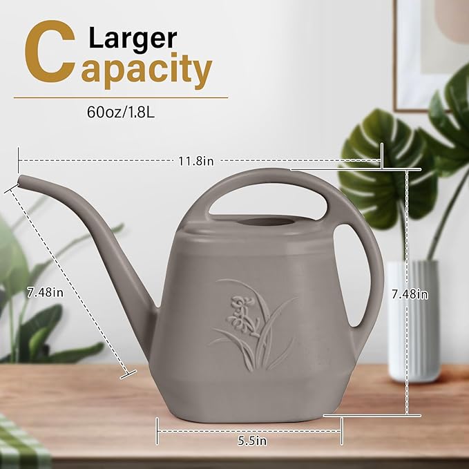 Plastic Watering Can - for Indoor and Outdoor Plant - 1/2 Gallon - Coffee Color