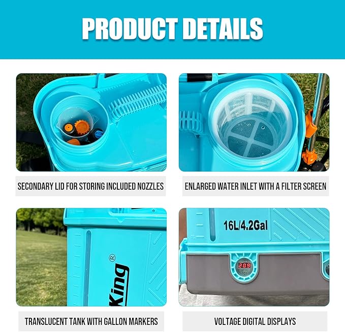 SideKing Battery Powered Backpack Sprayer 4 Gallon, 0-100 PSI Adjustable Pressure Sprayer Compatible with Makita 18V Battery, Electric Sprayer with Wand, 5 Nozzles, 2.6Ah Battery&Charger Included