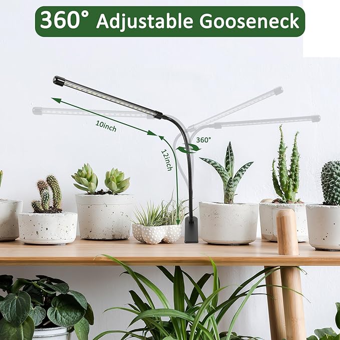 Grow Lights for Seed Starting, 6000K Full Spectrum Grow Lights for Indoor Plants Like Succulents, Fruits and Vegetables, Plant Light with Auto On Off Timing, 9 Dimming, 360 Degree Adjustable