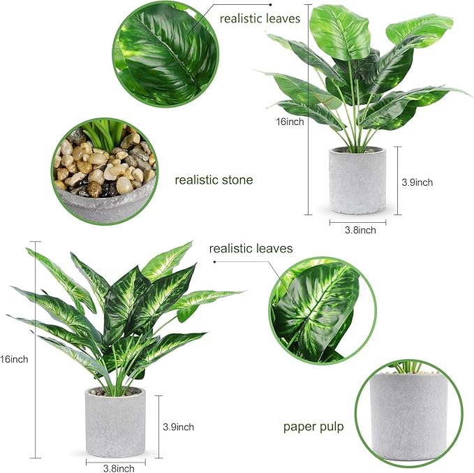 2pcs Fake Plants Medium Artificial Tropical Plants Indoor for Home Bathroom Bedroom Kitchen Office Desk Decor