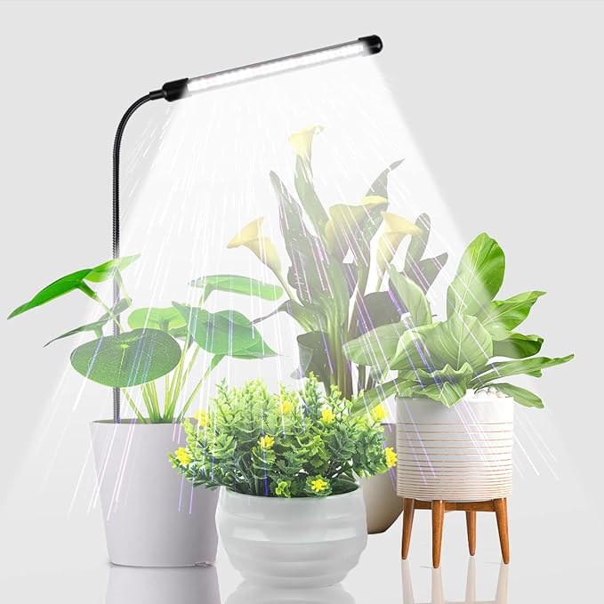 Juhefa Grow Light for Indoor Plants Growing, 6000K Full Spectrum Gooseneck Plant Lamp for Seedings Succulents Small Plants, Auto On/Off Timing & 5 Dimming, 1-Pack