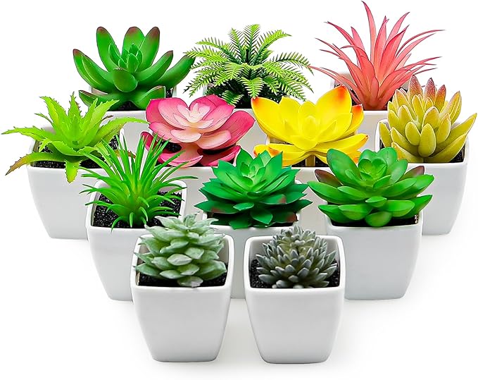 12 Pcs Mini Artificial Succulents Plants, Small Fake Potted Realistic Textured Succulent Premium Decor for DIY Crafting Home Floral Wall Garden Arrangement Office Decoration