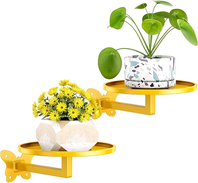 Wall Mounted Plant Holder Butterfly Metal Hanging Shelf for Indoor Plants Succulents Flowers Decor Sturdy Wall Mounted Storage for Bedroom Living Room Bathroom Space-Saving 2-Pack Gold