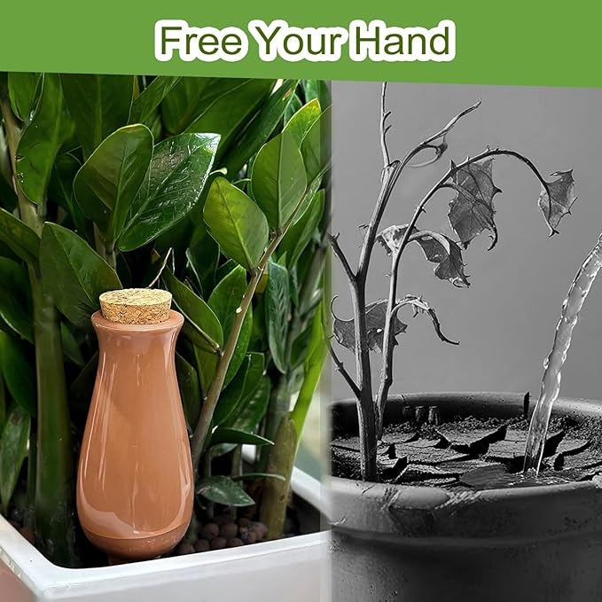 4 Pack Terracotta Plant Watering Globes, 12Oz Ollas Self Watering Pots for Indoor Outdoor Plants, Automatic Plant Drip Irrigation Device, Clay Planter Insert, Up to 1 Week, for Vacations Potted Plant