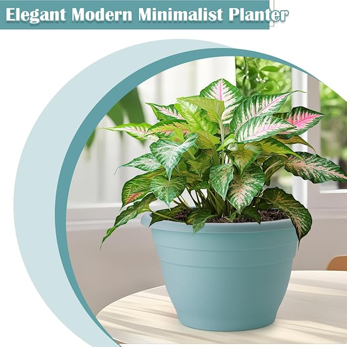 RooTrimmer 3 Pack 11 Inch Plant Pots with Drainage Hole and Plug, Durable Plastic Flower Pots for Indoor & Outdoor Plants, Elegant Mordern Plant Pots Perfect for Herbs, Flowers & Succulents, Blue