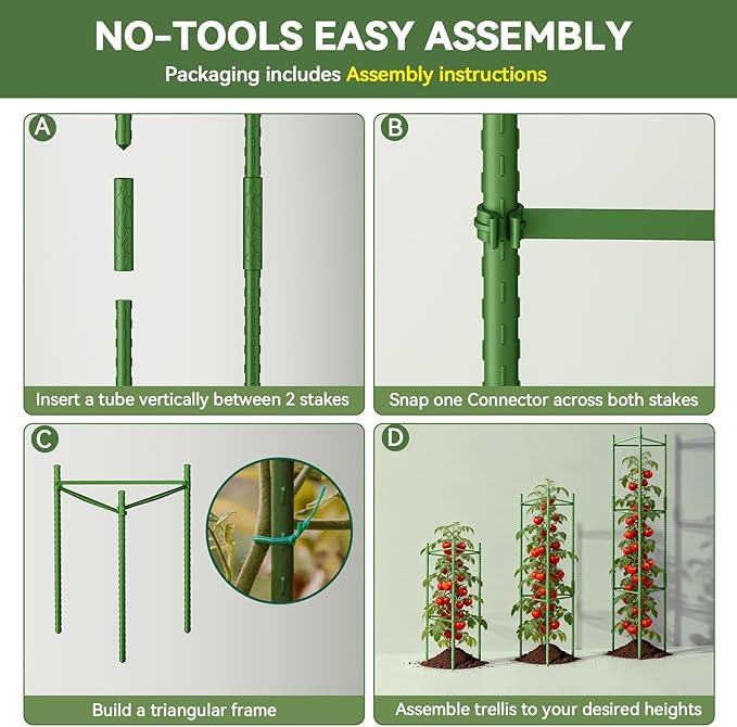 Halatool 4 Pack Tomato Cages for Garden, Up to 48in Adjustable Tomato Cage, Garden Stakes Tomatoe Trellis for Pots, Tomatoes Plant Support for Raised Garden Bed & Climbing Vegetables Flowers