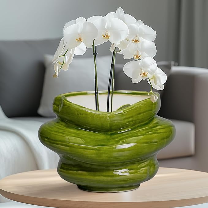 Ceramic Planters Bonsai 10.6 Inch - Planters with Drainage Hole, Flower Pots for Indoor Plants Outdoor Plants, Large Plant Pot for Home Decor, Gift for Men Women, Green
