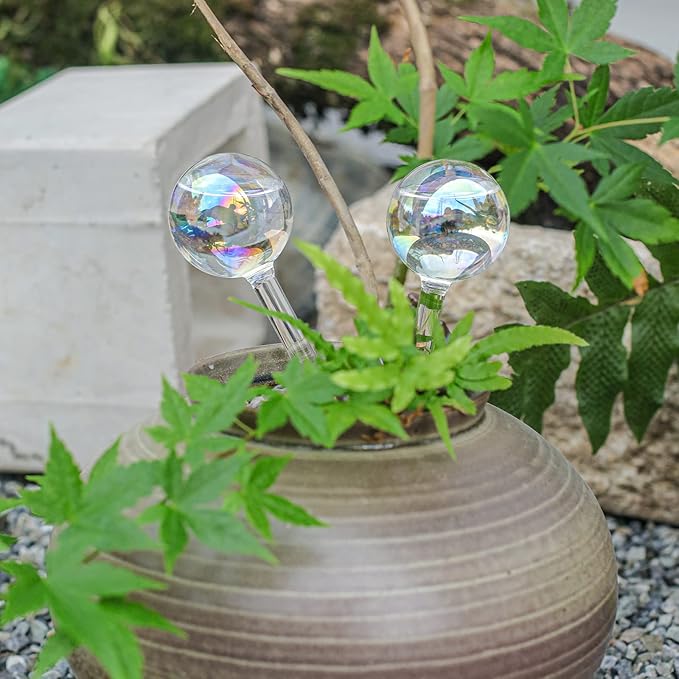 Iridescent Self Watering Globes, Glass Rainbow Watering Globes, Water Globes for Indoor Plants Small Plant Watering Globes Small Watering Globes for Everyday or Vacation Use, 3-Pack